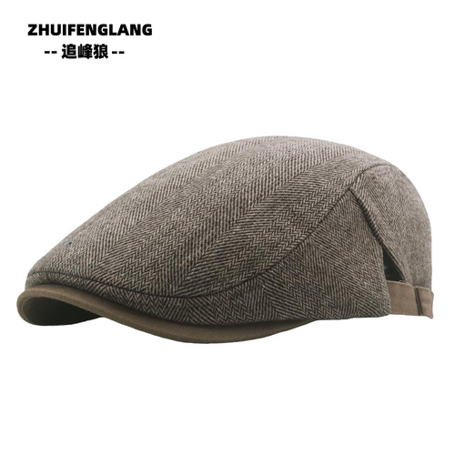 Large-brimmed Herringbone Nibe Fedora Hat for Men, Fleece-Lined, Amazon Bestseller in Foreign Trade—Warm Autumn/Winter Newsboy Cap