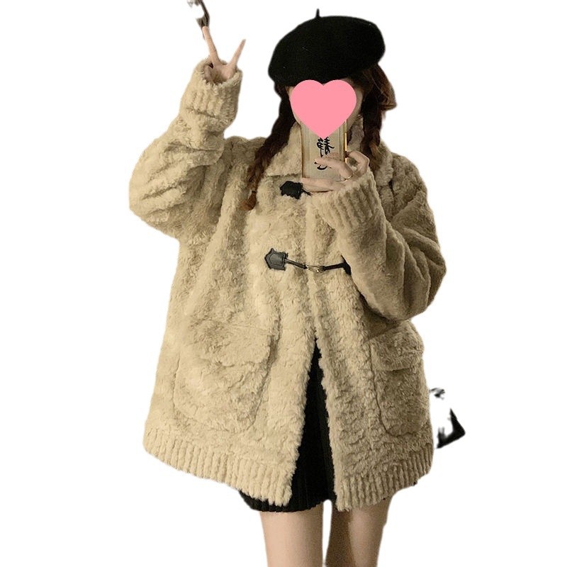 2024 년 겨울 새로운 도착 양고기 양모 코트 여성 두꺼운 따뜻한 모피 코트 친환경 모피 한국 스타일 느슨한 슬리밍