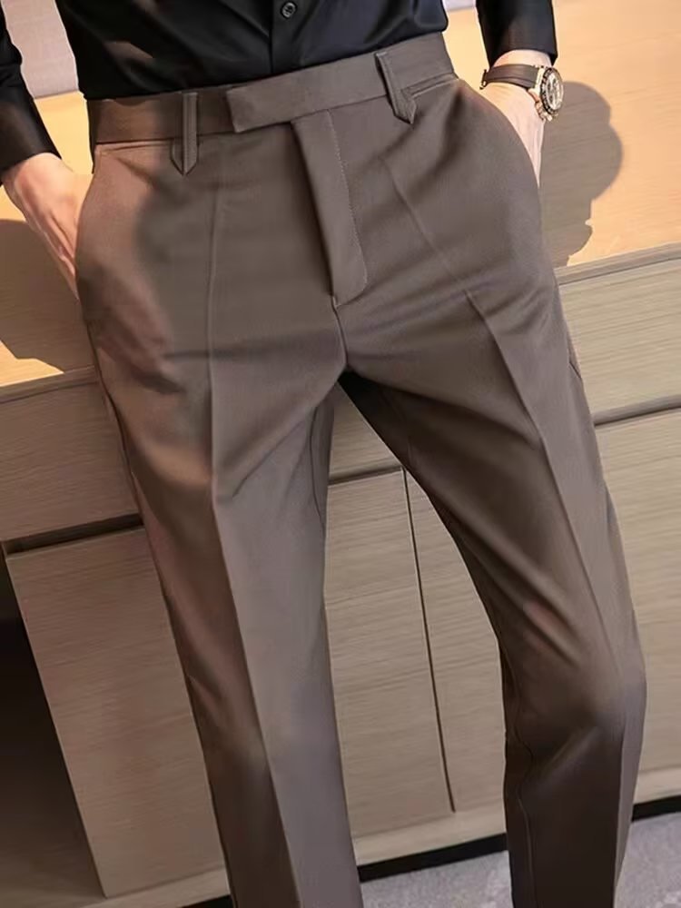 British Yapi Men's Suit Pants, Coffee Color, High end Feeling, Pi Shuai, Formal Business Suit Pants, Autumn Feet Drop Feeling Pants_voghion.com