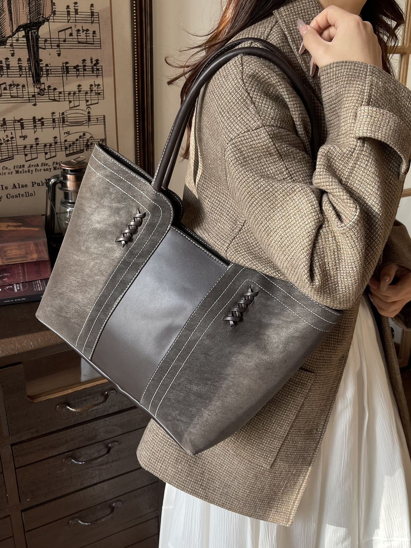 Henggeng nuevo retro gaudón de cuero, bolso de hombro de viaje, bolso de mujer transfronterizo, bolso de gran capacidad, bolso tote image 4