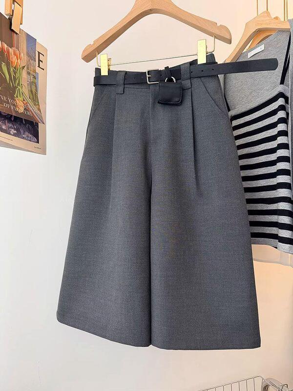 Gray High-Waisted Casual Wide-Leg Cropped Pants for Women, Spring/Summer 2026 New Style, Slimming Casual Versatile Suit Pants, Mid-Length Pants for Women Gray High-Waisted Casual Wide-Leg Cropped Pants for Women, Spring/Summer 2026 New Style, Slimming Casual Versatile Suit Pants, Mid-Length Pants for Women