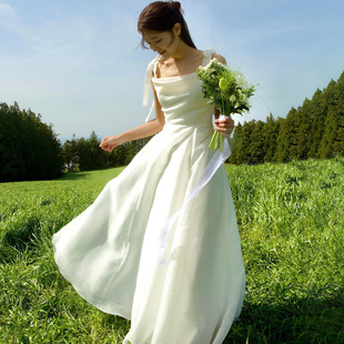 Korean-style travel photography light wedding dress Mori strap organza slimming sweet studio theme engagement license small white dress for women