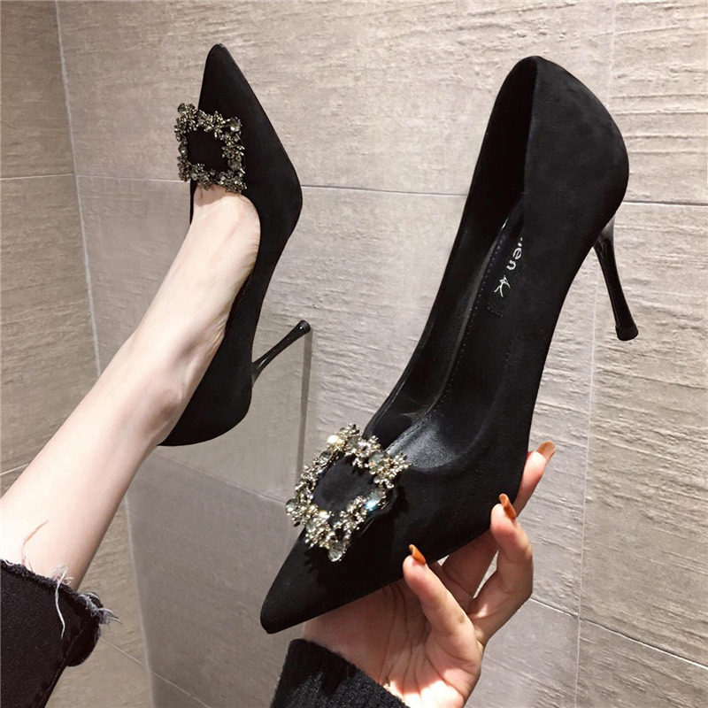 Hong Kong 2025 Spring and Autumn New Women's High Heels Black Professional Design French Style Socialite Stiletto Pointed Toe Pumps Hong Kong 2025 Spring and Autumn New Women's High Heels Black Professional Design French Style Socialite Stiletto Pointed Toe Pumps