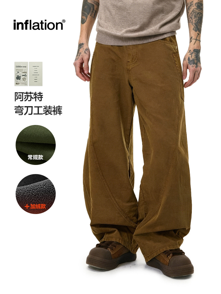 捷展メンズウェア | アスート染め湾曲刃カーゴパンツ2025冬純綿アメリカンレトロボックスフィットカジュアルパンツ