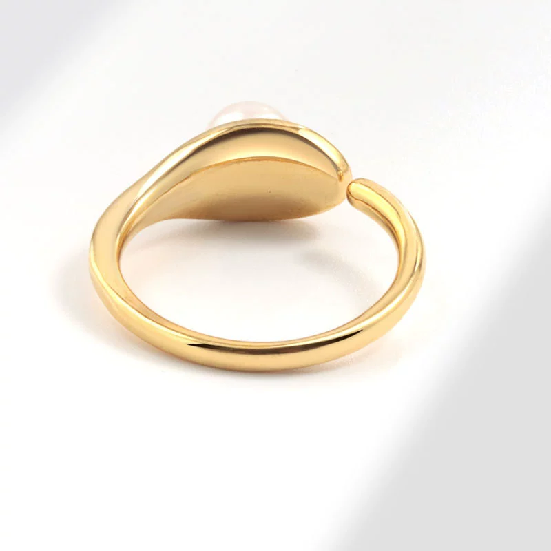 Glossy minimalistic brand small design ring from pearl, American style, European style, trend of season