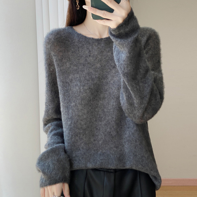天丝羊毛针织衫女式V领圆领套头内搭小众百搭设计感纯色长袖打底|undefined