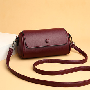 Factory Direct Supply Soft Leather Small Bag Women's Shoulder Crossbody Bag 2025 New Versatile Women's Pure Color Bag Cylindrical Women's Bag