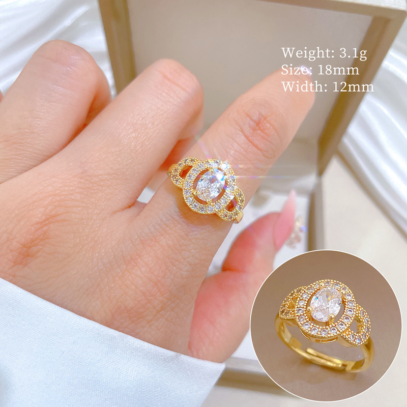 Anello leggero di lusso a forma di uovo con diamanti incastonati, apertura regolabile, gioiello semplice giapponese, anello per coppie_voghion.com