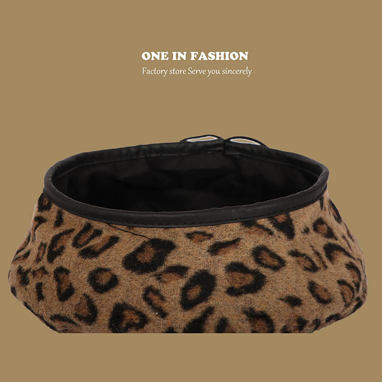 Hong Kong-style Beret Women's Leopard Print Korean-style All-match Japanese Vintage Painter's Hat Autumn and Winter British Bud Hat Pumpkin Hat_viptrois.com