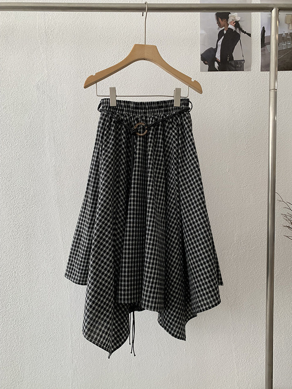欧玛莱 不规则格子半身裙女宽松显瘦百搭A字裙潮早秋新款时尚4628|undefined