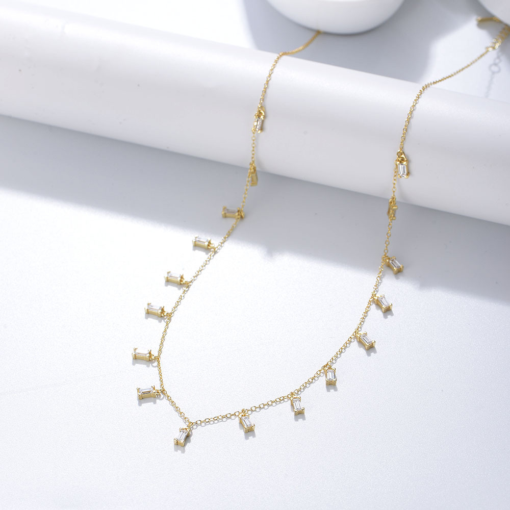 Collar de Clavícula con Flecos y Zirconia en Plata 925 para Mujer