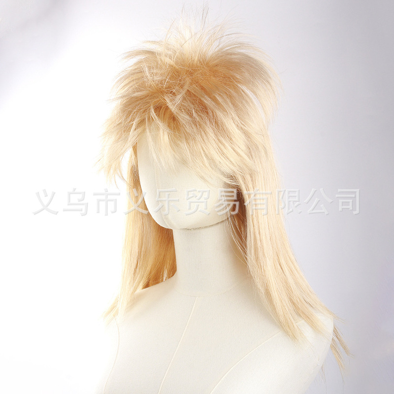 80S Rock Costume Wig Men Women Blonde 70S 80S Rock Scullet Wig Punk Rock Wig