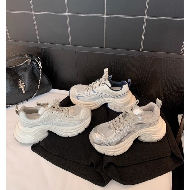 Banshan Girl ~ 6Com Heightening Genuine Leather Dad Shoes Women's 2025 Spring New Breathable White Shoes Casual Sports Shoes