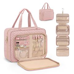 女士洗漱包,懸掛式旅行洗漱包,帶珠寶收納袋,大號化妝包