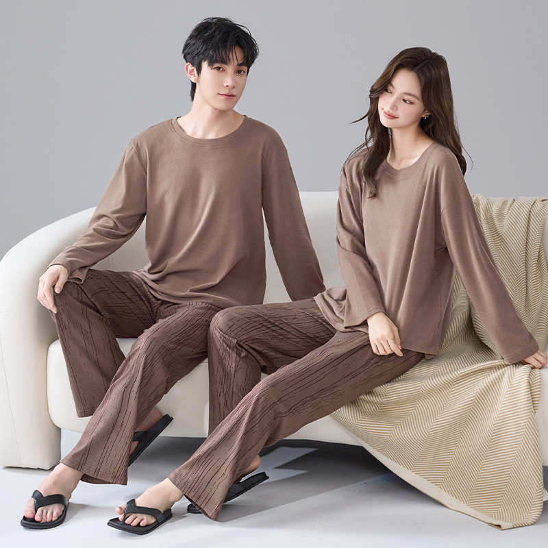 Pajamas de pareja otoño y invierno de ternudo catiónico de manga larga rayas oscuras de alta calidad caliente conjunto de ropa de hogar caliente