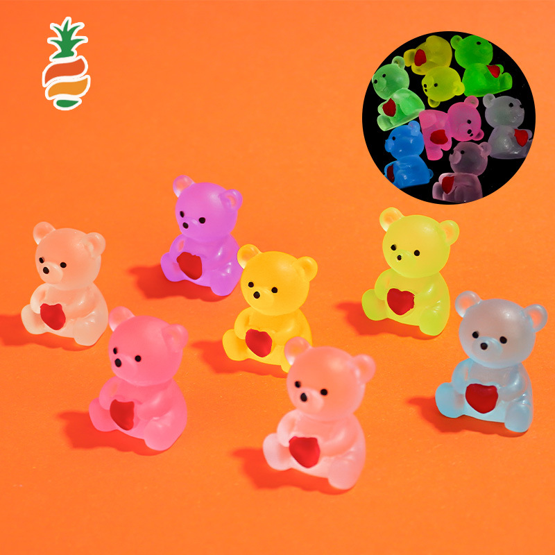Micro paisaje resina mini artesanías luminosas dibujos animados amor oso adornos de oso accesorios de bricolaje regalos de eventos