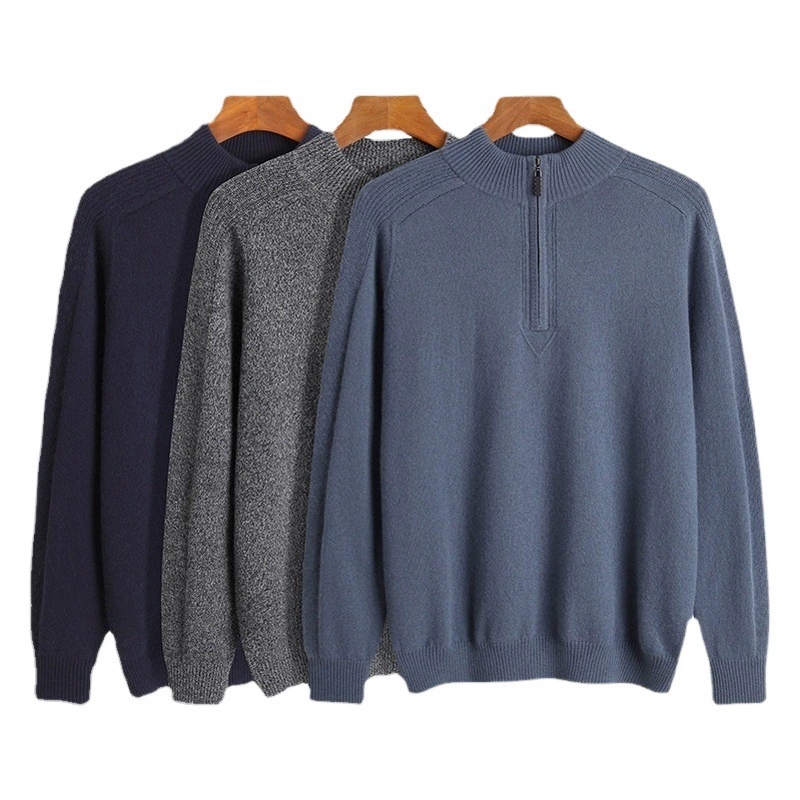 Прямые продажи с фабрики, происхождение и поставка, свитер из чистого кашемира, мужской свитер, зимний пуловер, рубашка с половиной водолазки на молнии оптом