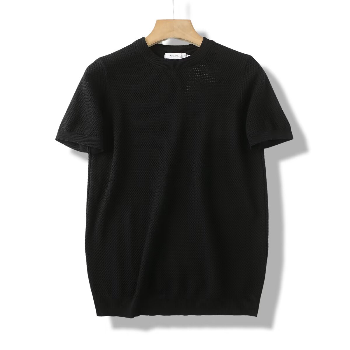 Men's Pineapple Knit T-Shirt – Breathable Textured Short Sleeve Top With Drop Shoulder & Retro Geometric Stripes (M-3XL)​_voghion.com