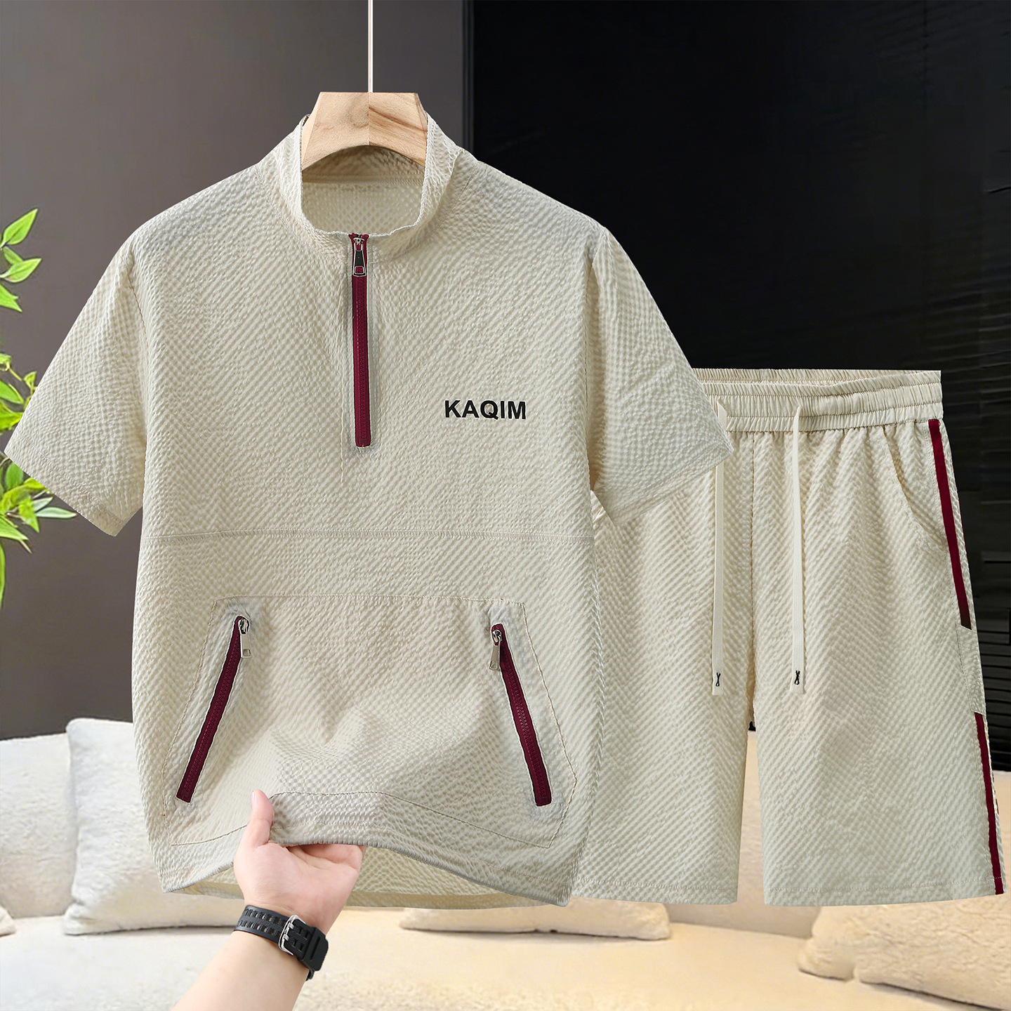 2026 New Large Size 190kg Casual Stand Collar Summer Workwear Trendy Sports Suit Short Sleeve