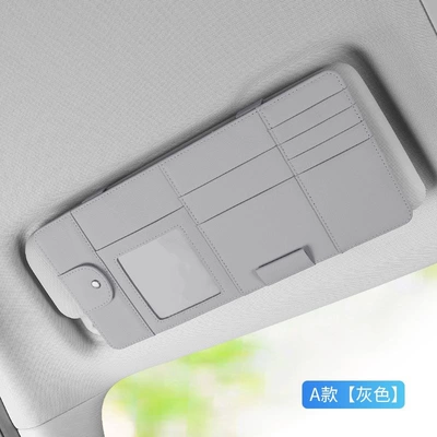 Car Multifunctional Sun Visor Storage Organizer with Glasses Holder, Card Storage Pouch, Card Holder, Receipt and Document Holder (Multimediya və saxlama aksesuarları) - genuine-leather-classic-storage-bag-grey