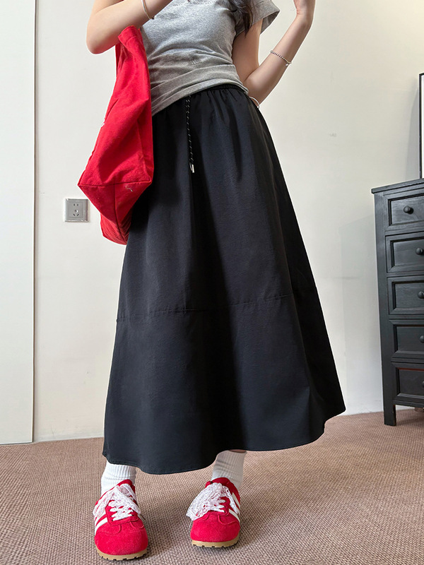 女性用ハイウエスト速乾スカート、夏の韓国風Aラインミドル丈アンブレラスカート、股間をカバーしてスリムに見える、スプライシングワークウェアロングスカート|undefined