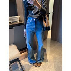 摩且 超模好比例 复古高腰弹力修身显瘦天丝微喇叭牛仔裤 MQ0764