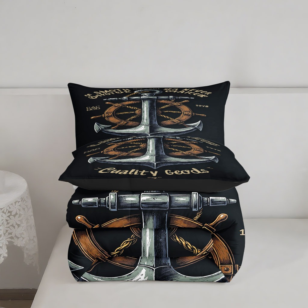 TEMU / JIT navegación transfronteriza ancla brújula impresión digital 3D 180gms colcha almohada set