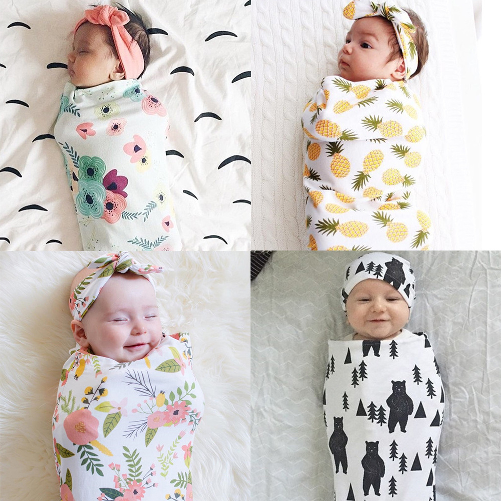 European and American Cocoon-Shaped Baby Sleeping Bag Rabbit Ear Headband Set Newborn Anti-Kick Sleeping Bag Knotted Headband Two-Piece Set C2