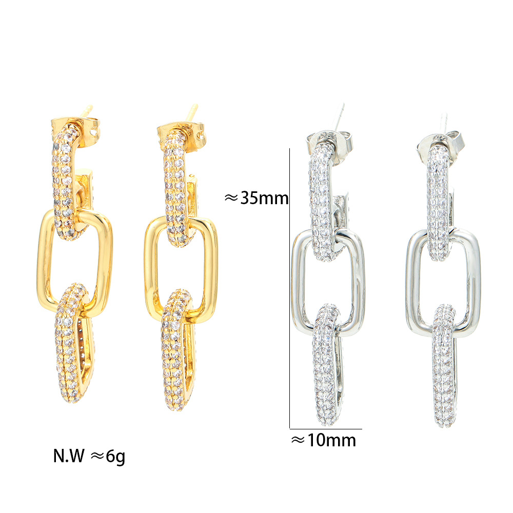 Unisex Gender Plating Design Fashion Style Cross-border New Arrival Personality Double Ring Buckle Earrings Gold-plated Long Earrings For Women Micro Inlaid Zircon Fashion Hip Hop Earrings For Women