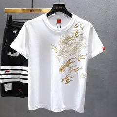 重工龍紋刺繍カジュアル半袖tシャツ男夏服紳士服ゆるい青年民族風ファッションカジュアル上着