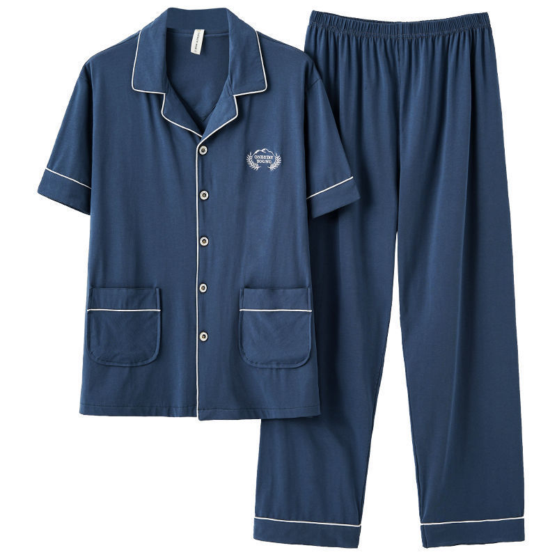 Pijamas de verano de algodón de los hombres pantalones de manga corta de algodón de los hombres de algodón delgado de verano más tamaño de media manga de los hombres homewear