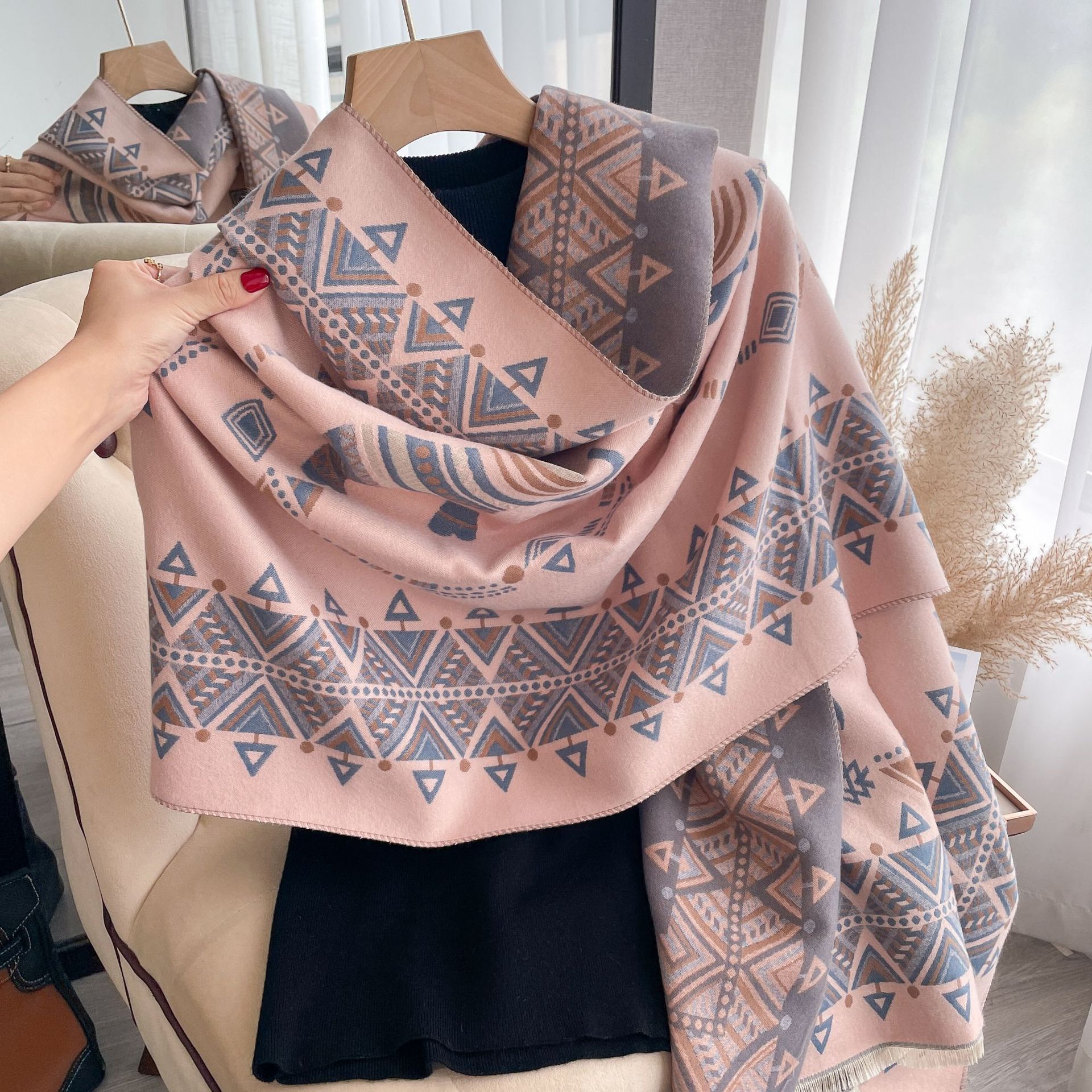 2023 nuevo nórdico retro chal Otoño e Invierno de doble cara Cachemira elefante patrón decorativo largo bufanda caliente para las mujeres