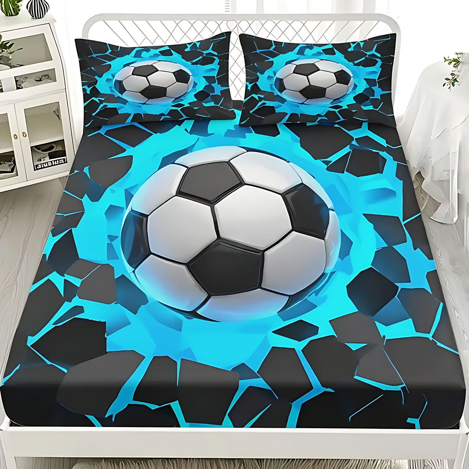 TEMU / JIT clásico de moda creativo fútbol HD impresión digital cama gaza pillow cover kit textil transfronterizo