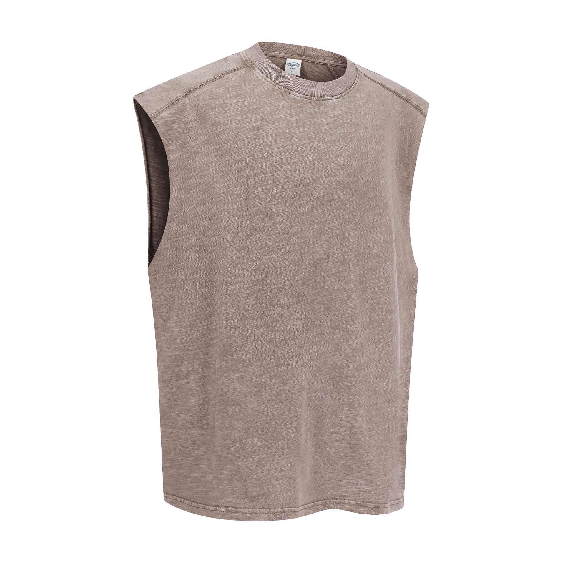 Chain tide2026 explosión de agua de lavado para hacer viejos chalecos de algodón de verano camisa casual de color sólido básico ajuste chaleco de hombre de verano