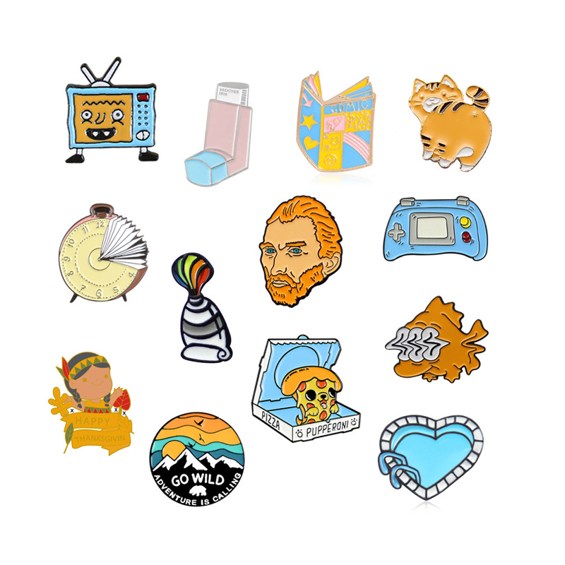 Personality Design Game Handle Love Swimming Pool Van Gogh Heart Blue Brain Pizza Takeaway Brooch