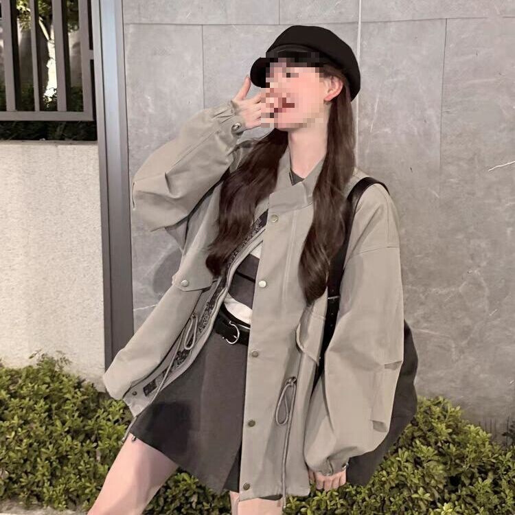 英伦风衣外套女2025秋季高级感宽松休闲廓形收腰抽绳工装夹克上衣|undefined