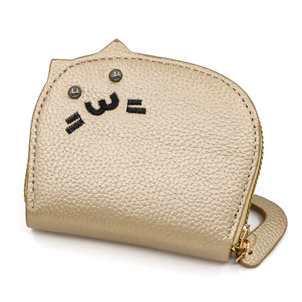 Nueva bolsa de tarjetas de cambio de dama adorable mini red pu litchi dibujos animados gatos bordados multi-tarjeta bolsa de órgano