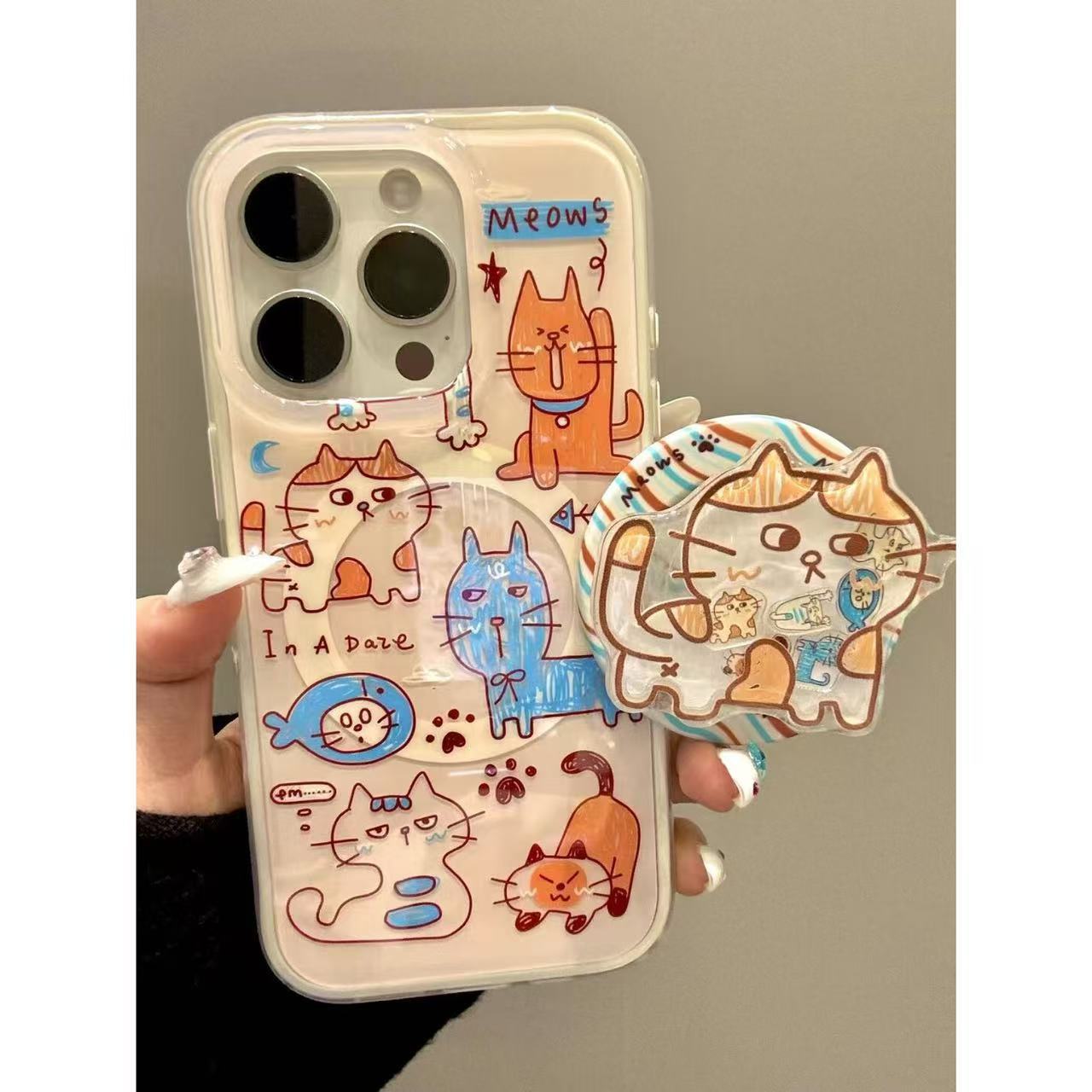 趣味搞怪举手小花猫摇摇乐磁吸适用iphone16promax苹果15pr手机壳