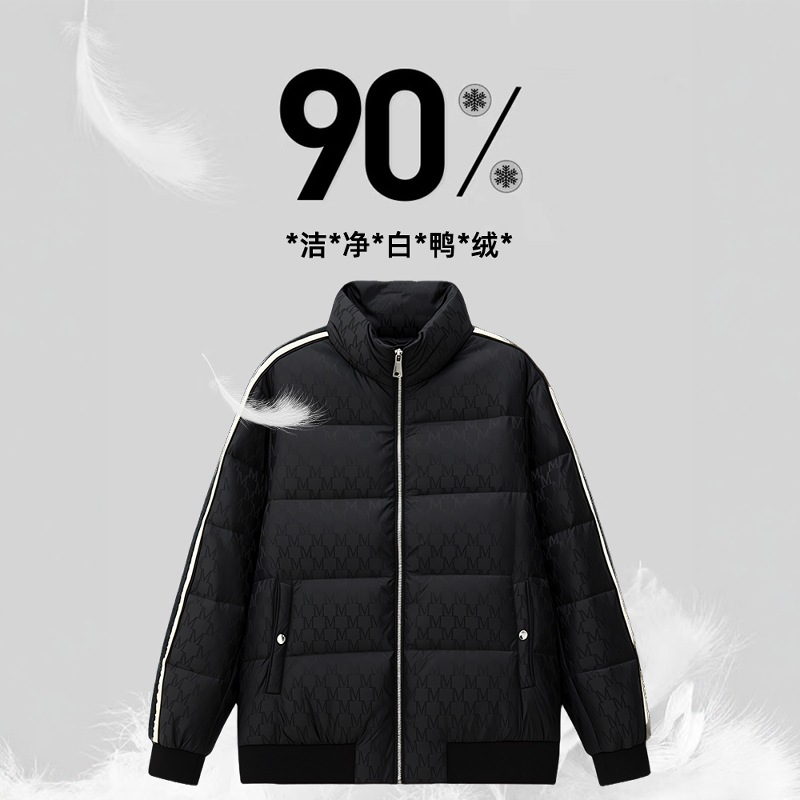 2025 invierno nuevo estilo chaqueta británica plumón pato blanco satén jacquard grueso estilo juvenil terciopelo cálido