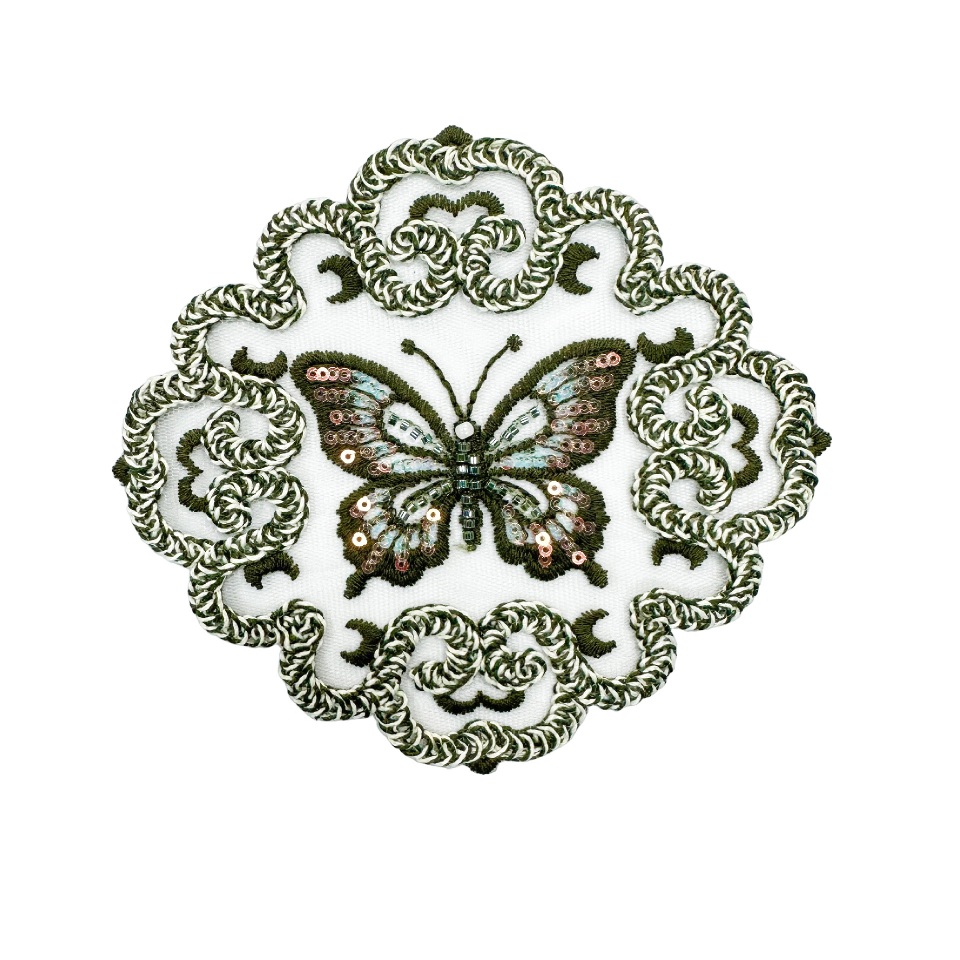 Estilo nacional fresco estilo chino redondo pegado pez mariposa grúa encaje hueco parche decoración vestido chino