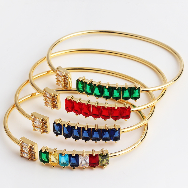 Luxurious Geometric Copper Bangle Inlay Zircon Copper Bracelets