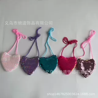 儿童亮片爱心斜挎包 可爱美人鱼尾巴零钱包 卡通冰淇淋翅膀小方包