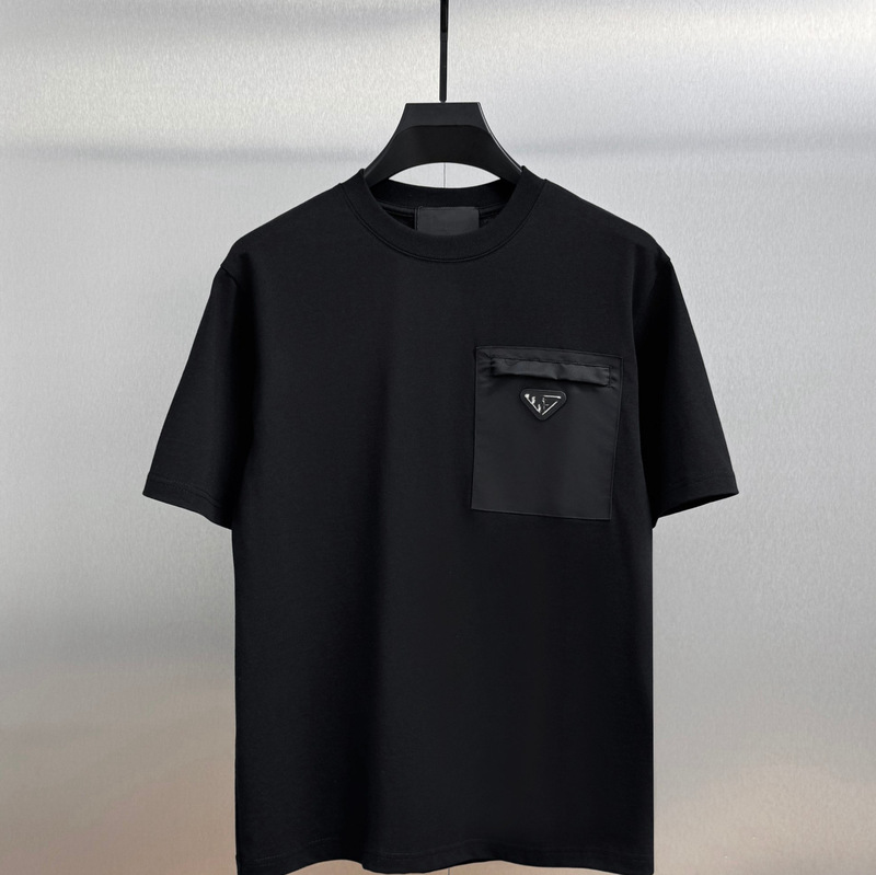 Affordable Alternative Unisex Summer T-Shirt with Metal Triangle Letter Logo Pocket Logo, Loose Fit and Versatile