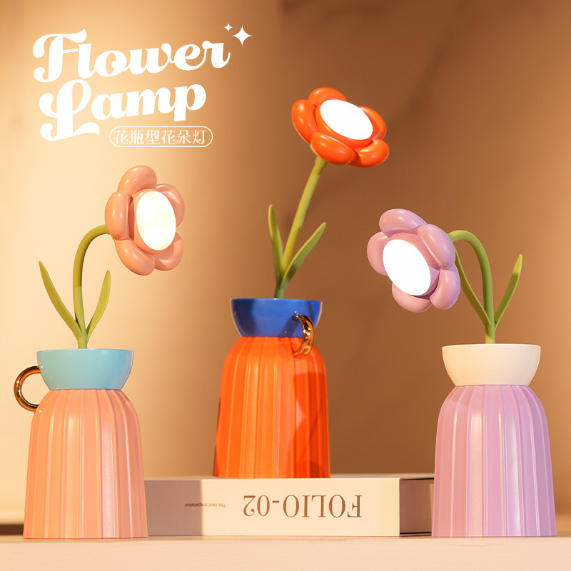 Lámpara Nocturna LED Florero de Plástico Recargable por USB para Decoración de Mesa