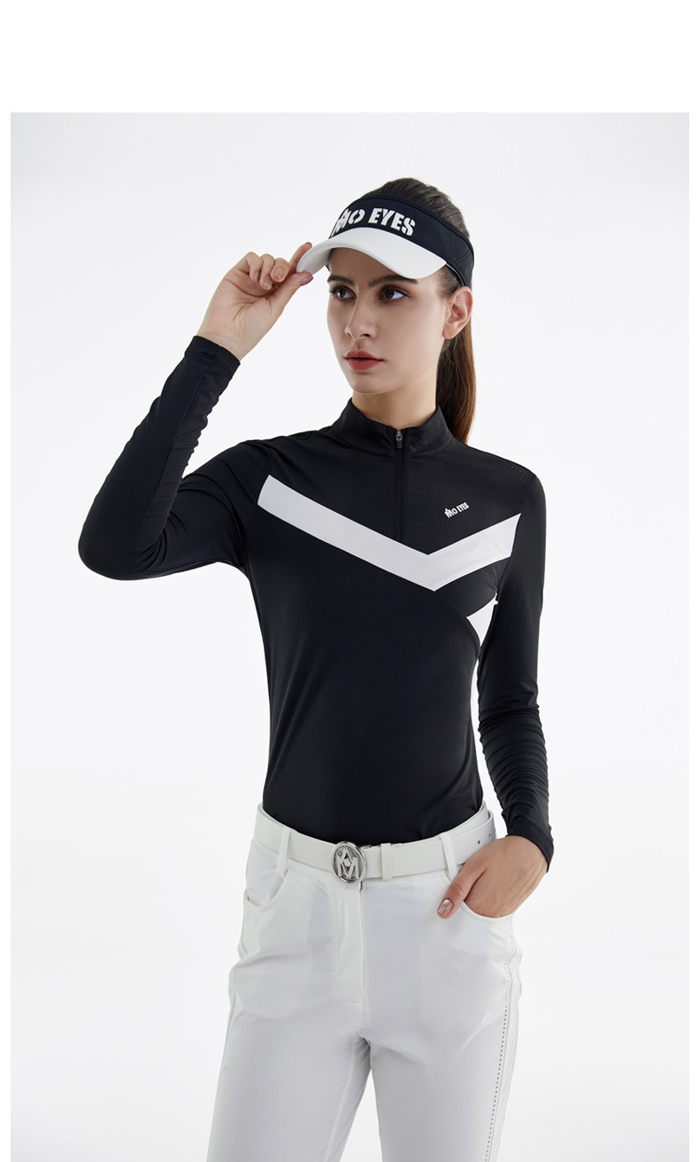 Áo phông dài tay golf nữ khóa kéo cổ đứng thoáng khí — M23YF008-Áo màu đen, M23YF008-Áo màu trắng chi tiết 10