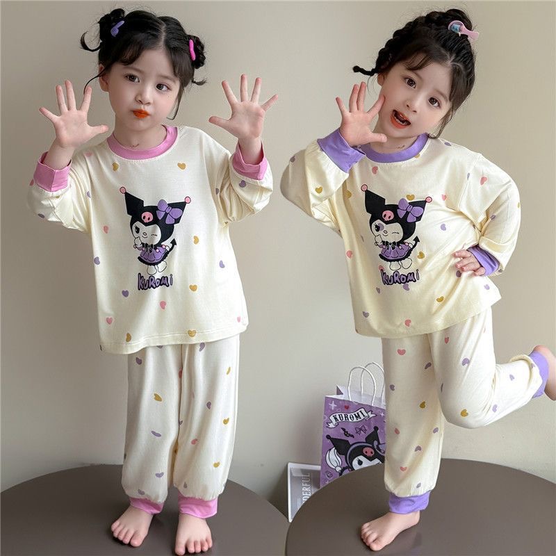 Children's Pajamas Girls Baby Summer Thin Girls Home Clothes Modal Cartoon Long Sleeve Spring and Autumn New Set