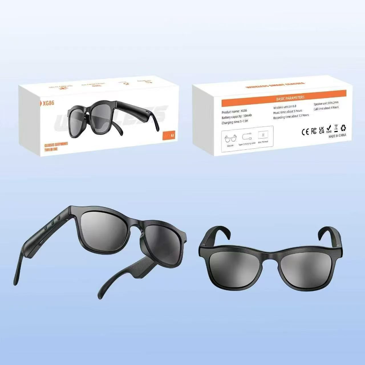Cross-border XG86 Smart Glasses Wireless Bluetooth Outdoor Sports Running Cycling Music Open-Frame AI Translation Sunglasses