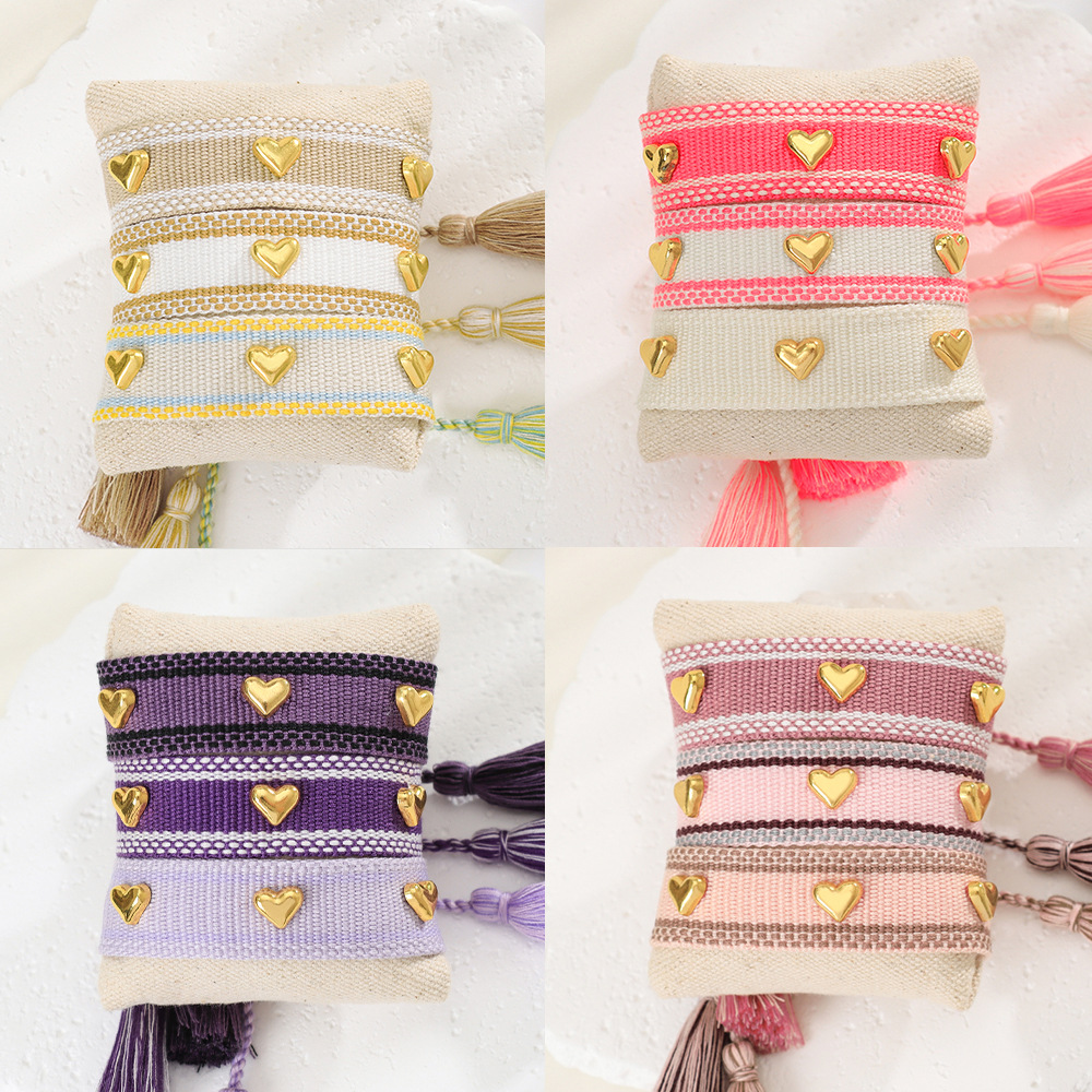 8g Weight Drawstring Bracelets Classification 1 Piece Quantity Holiday, Daily Occasion Polyester, Metal Material Heart Shape Pattern Women's Gender Embroidery, Tassel Design Simple Style Style Simple Style Heart Shape Polyester Metal Embroidery Tassel Women's Drawstring Bracelets 7