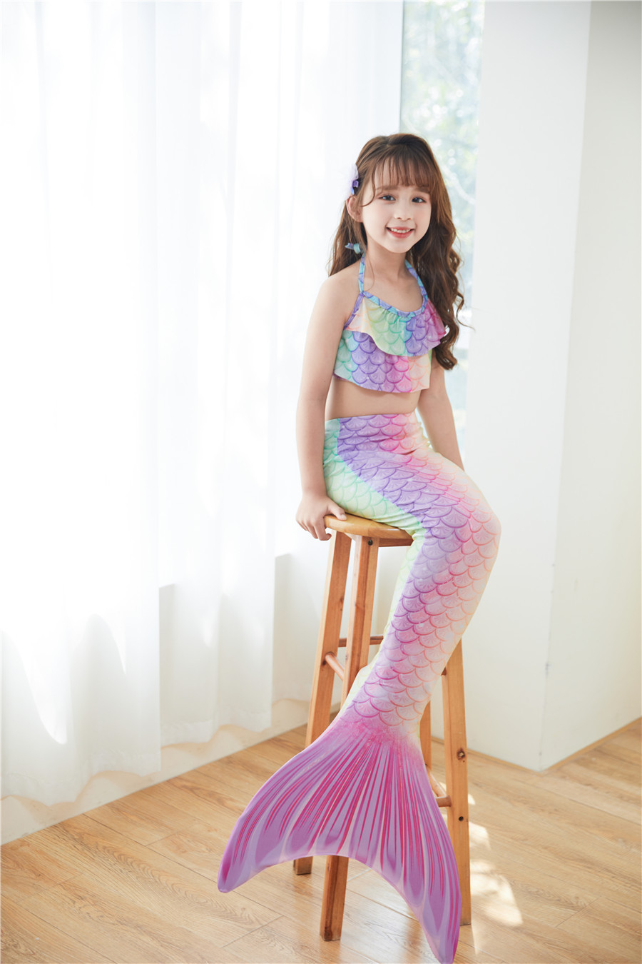 Girl's Cartoon Style Mermaid Polyester Bikinis 3 Piece Set display picture 15