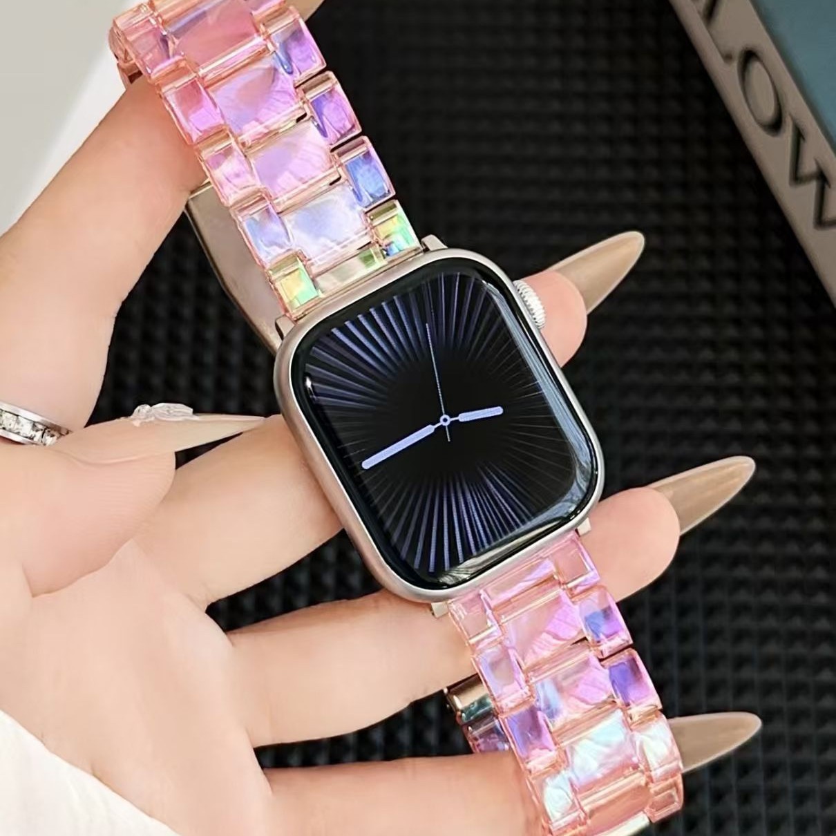 适用apple watch11苹果三珠表带三星炫彩透明手表带iwatch12冰川